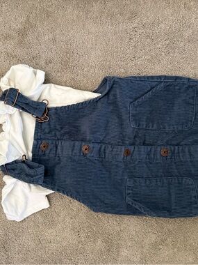 OshKosh B'gosh Navy Corduroy Overall Dress with White Top